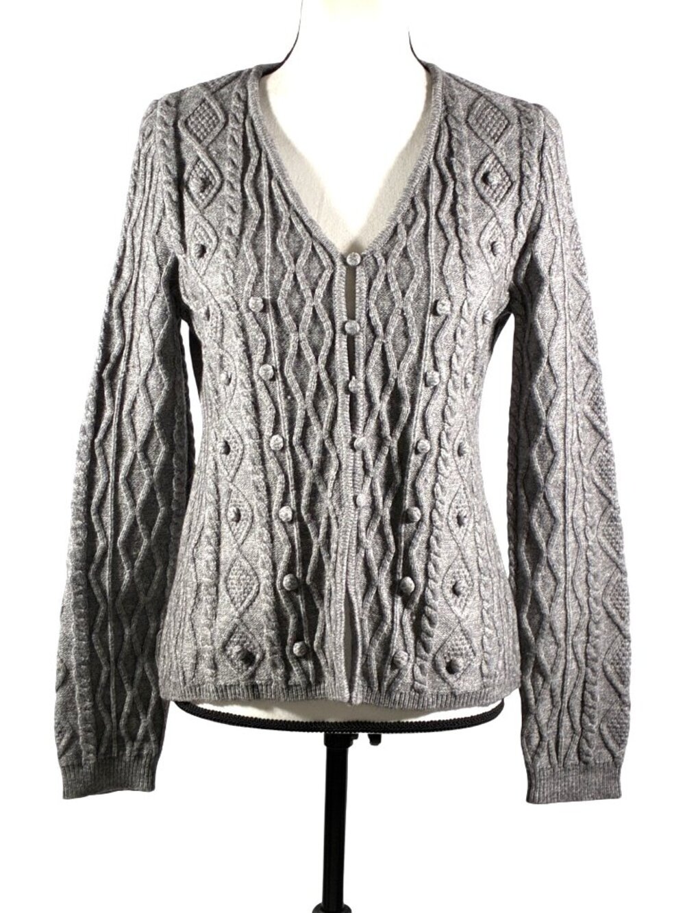 ASTR The Label Grey Cable Knit bobble Button Cardigan Sweater S preppy neutral